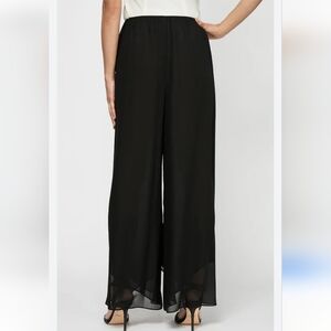 ALEX EVENINGS Womens Black Pullon‎ Chiffon Flowy Wide Leg PantsTulip Hem Small